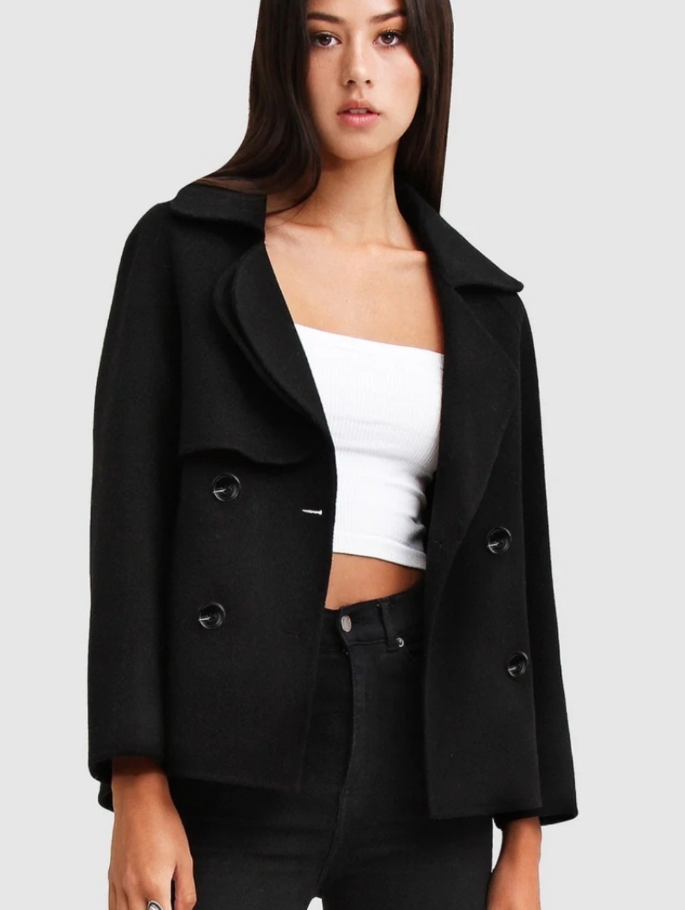 NWT Womens Belle & Bloom I'm Yours Wool Blend Peacoat - Black